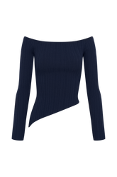 Chiara Off Shoulder Rib Knit Top - Navy